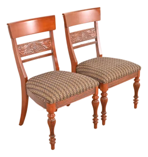 Ethan Allen British Colonial Solid Cherry Wood Side Chairs or Dining Chairs, Pair