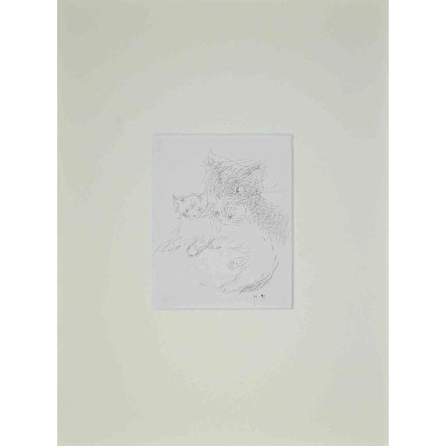 Portrait of Cats View is an original drawing in pen realized by Helène Neveur in the 1970s. Good conditions. The artwork...