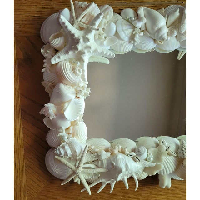 Abstract Handmade White Seashell and Coral Wall Mirror For Sale - Image 3 of 7