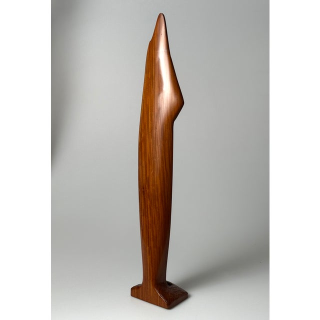 Large Mid-Century Hand-Carved Sculpture of a Woman with Boat and Paddle, 1960s, Teak For Sale - Image 4 of 18