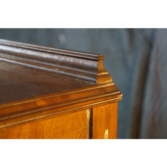 Antique Sheraton Style Book Matched Walnut Four Drawer Tallboy Dresser 49" For Sale - Image 16 of 17