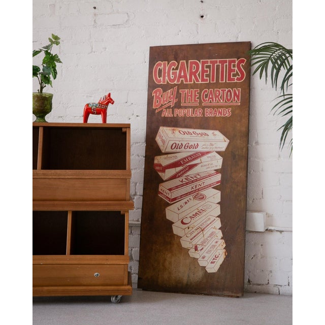 Brown Antique Hand-Painted Buy the Carton Sign For Sale - Image 8 of 8