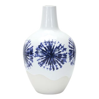Two-Tone Tie Dye Design Ceramic Vase 11"H For Sale