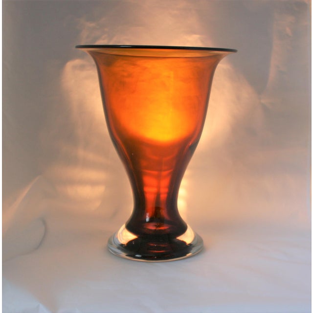Large Hand Blown Amber Studio Art Glass Trumpet Vase Chairish
