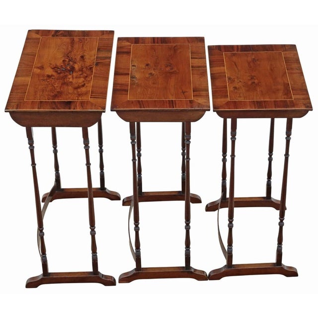 Antique Nesting Tables in Mahogany with Yew Veneer Tops, 1800s, Set of 3 For Sale - Image 3 of 12