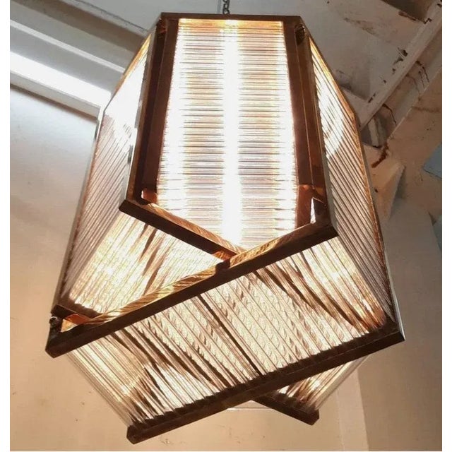 Skyscraper Vintage Art deco light Old Lamp Ceiling Hanging Chandelier Fixture Brass & Glass Rod Ship Light Excellent...