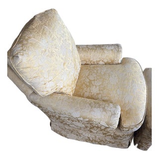 Jessica Charles Furniture Berkeley Swivel Rocker in Yellow Raw Silk Damask For Sale