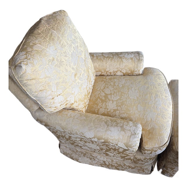 Jessica Charles Furniture Berkeley Swivel Rocker in Yellow Raw Silk Damask For Sale