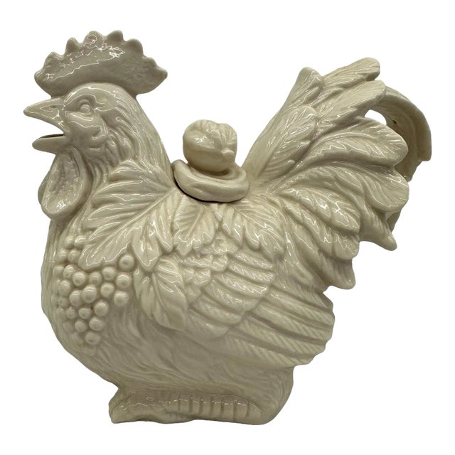 Kaldun & Bogle Cream Ceramic Rooster Teapot For Sale