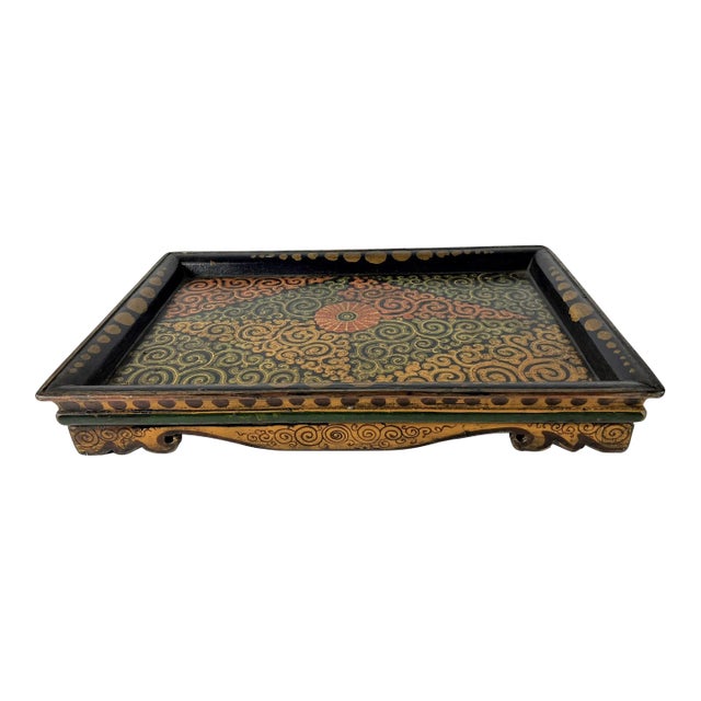 Early 21st Century Colorful Painted Tibetan Design Tray For Sale