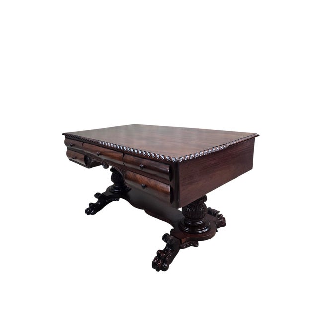 Traditional Antique Empire Carved Mahogany Partner’s Desk For Sale - Image 3 of 6