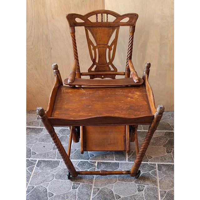 Antique German Art Nouveau Children's High Chair in Beechwood, 1890s For Sale - Image 10 of 11