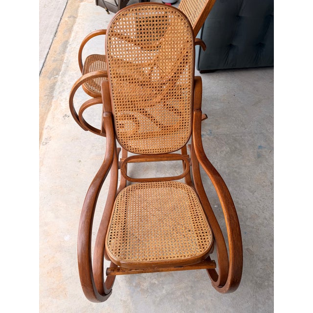 Vintage Bentwood Cane Rockers | Art Nouveau / Victorian Conservatory Style | Pair For Sale - Image 9 of 9