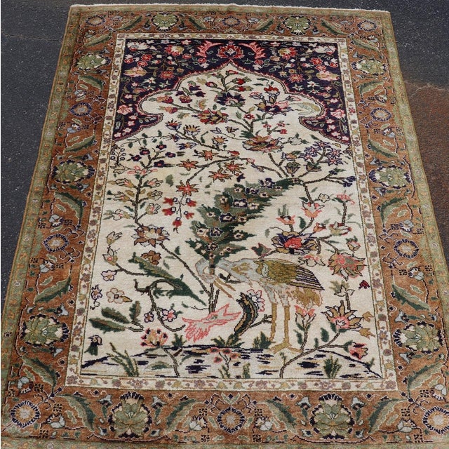 White Silk Turkish Rug With Botanical Designs, Including Stylized Leaves For Sale - Image 8 of 16