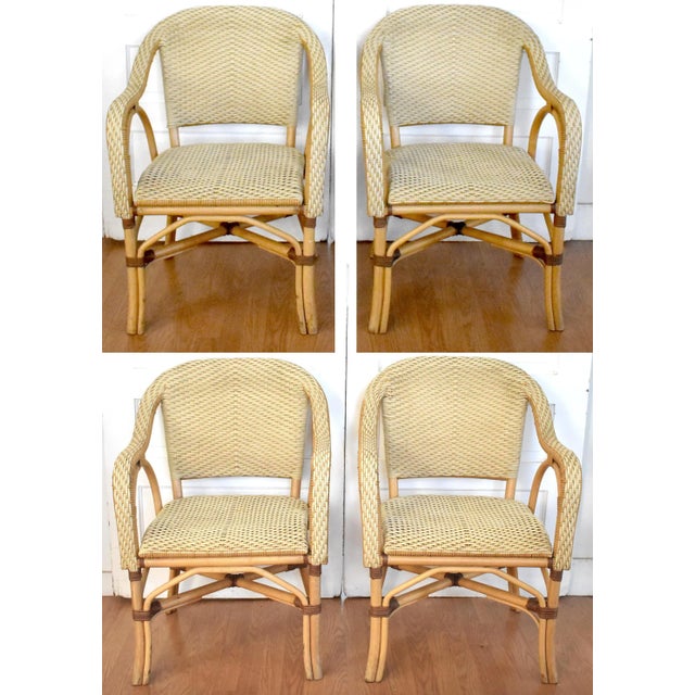 Cream Set of 4 Cream French Rattan Serena and Lily "Riviera" Style Armchairs For Sale - Image 8 of 8