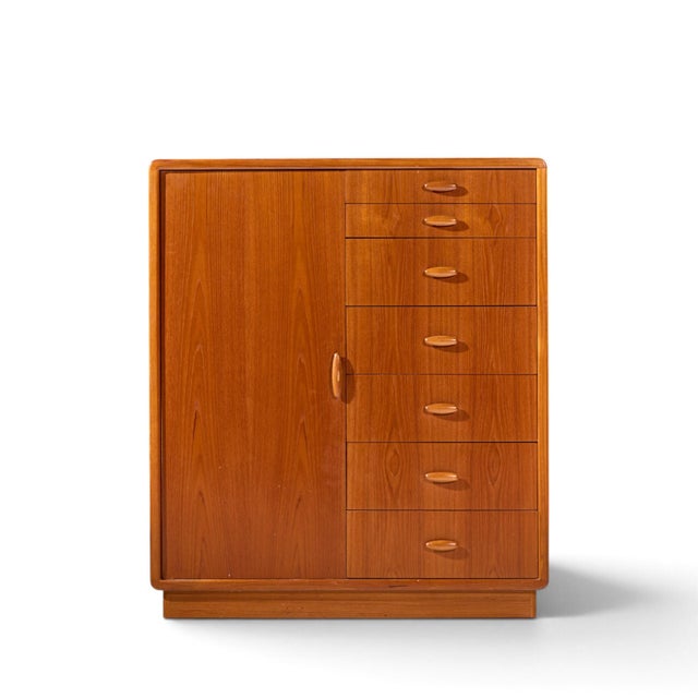 Dyrlund Mid Century Danish Teak Armoire Highboy Dresser This highboy measures: 43.75 wide x 19 deep x 50.5 inches high...