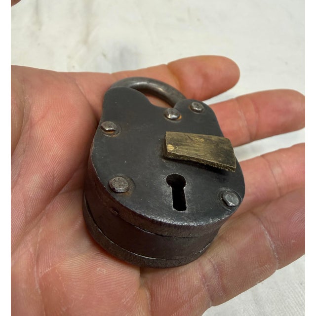 Metal Antique Working Handmade Miniature Riveted Steel Brass Skeleton Key Pad Lock For Sale - Image 7 of 10