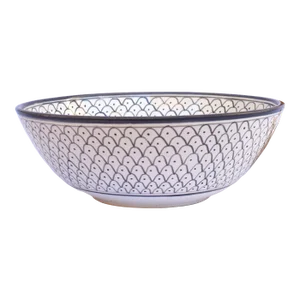 Grey Round Above Counter Ceramic Moroccan Handpainted Vessel Sink