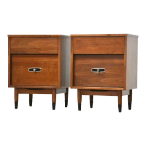 Mid Century Modern Walnut Nightstands - a Pair