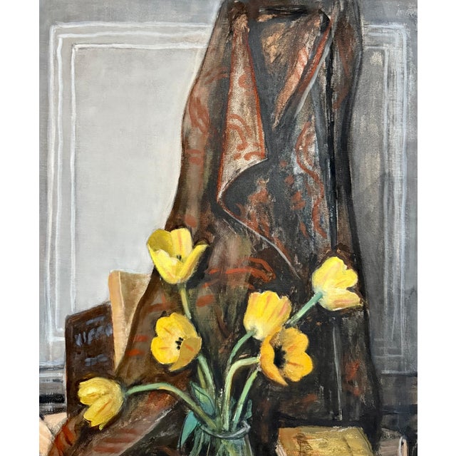 Jean Souverbie, Large French Modernist Nabi Oil Painting Jean Souverbie Still Life Tulipes Jaune, 1970 For Sale - Image 4 of 9