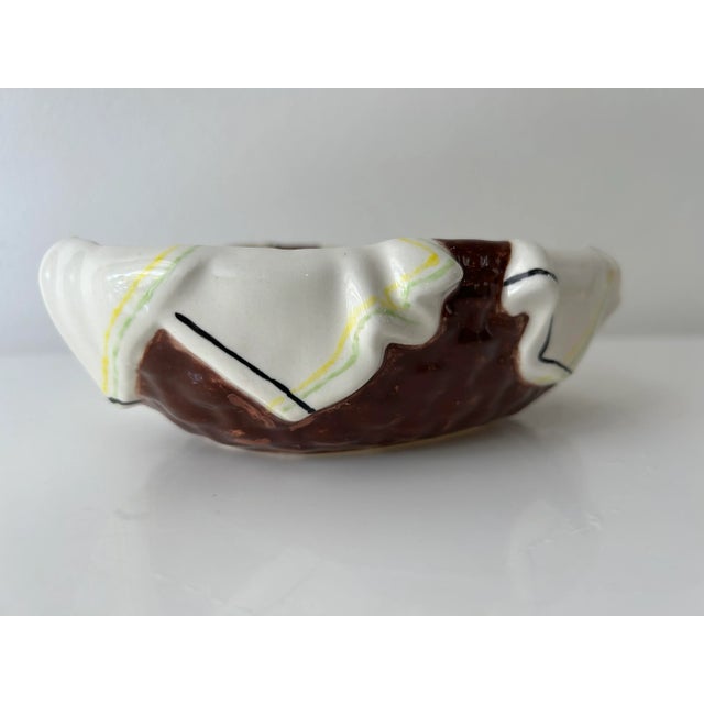 Vintage ceramic faux “Napkin in Basket” small bowl. Handpainted with faux napkin draped over brown basket.