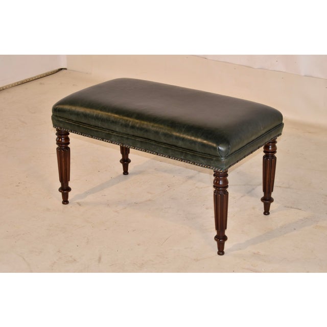 Victorian 19th Century English Mahogany Leather Bench For Sale - Image 3 of 8