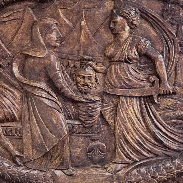Large Limewood Relief Plaque of Judith and Holofernes, 18th Century For Sale - Image 6 of 8