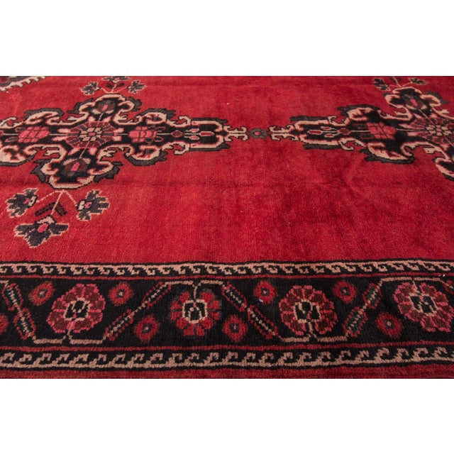 Textile Red Vintage Hamadan Handmade Wool Rug For Sale - Image 7 of 8