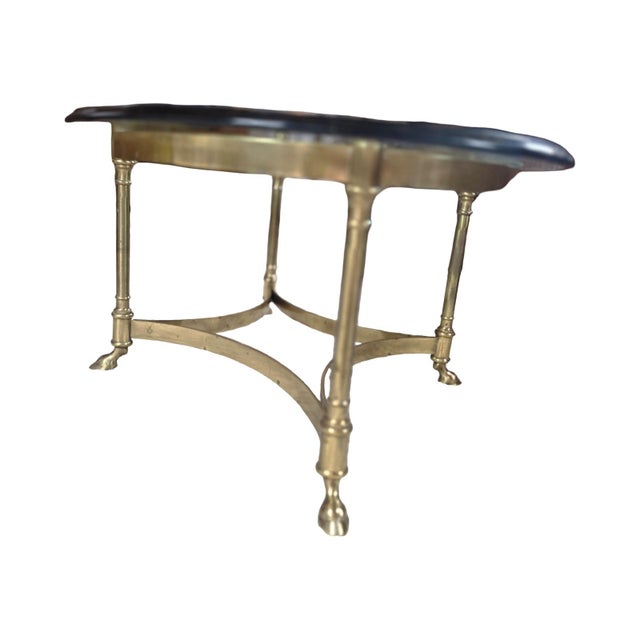 Vintage Brass & Beveled Glass Oval Coffee Table With Hoof Feet For Sale - Image 10 of 12