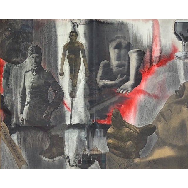 Mid-Century Modern Mid Century Collage Artwork - "History Is Relevant" - Signed and Dated For Sale - Image 3 of 11