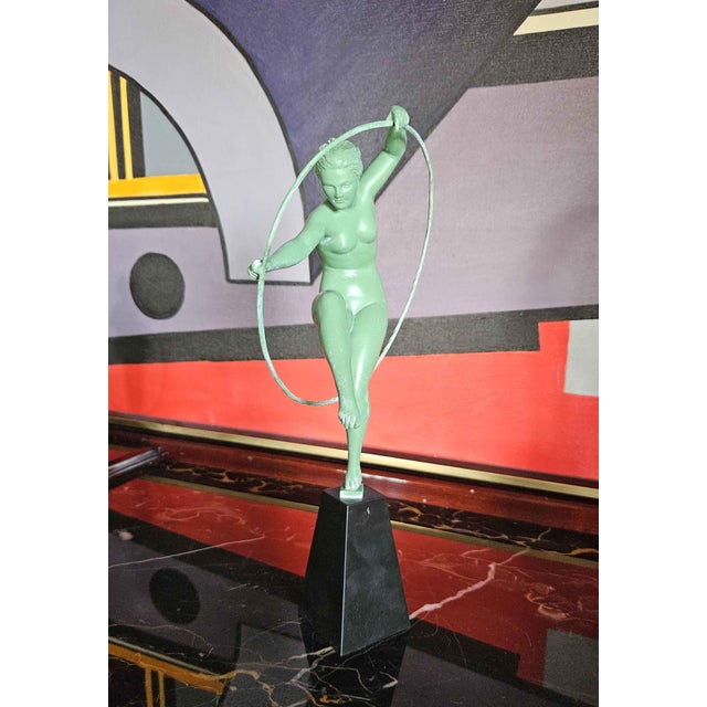 Green Derenne, Art Deco Sculpture Dancer with Hoop, Metal For Sale - Image 8 of 14