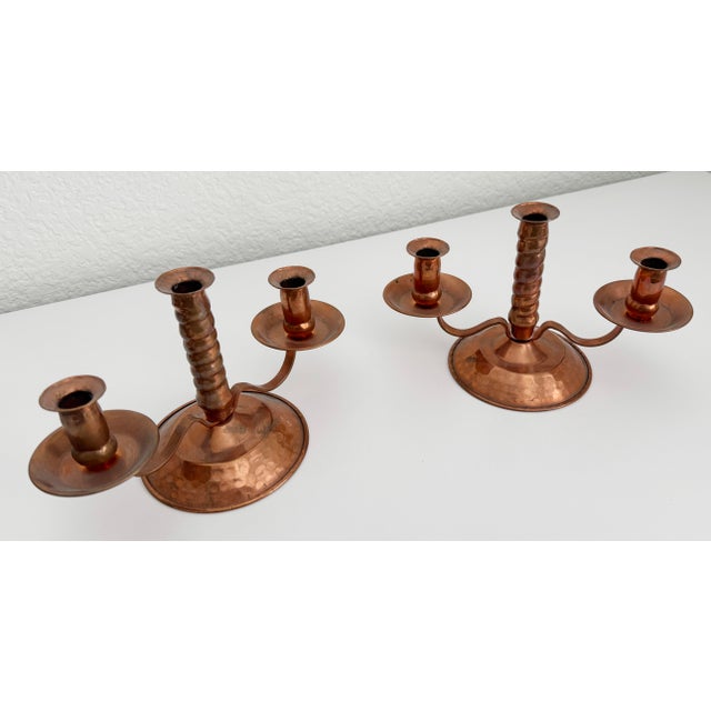 Mid 20th Century Primitive Hammered Copper Candle Holders - A Pair For Sale - Image 5 of 8