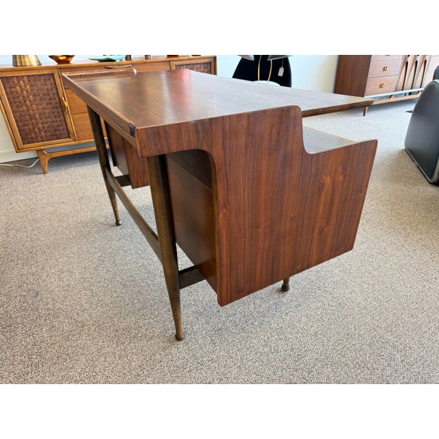 Wood Mid Century Modern Walnut Floating Top Desk Attributed to Hooker Furniture’s Mainline Collection For Sale - Image 7 of 12
