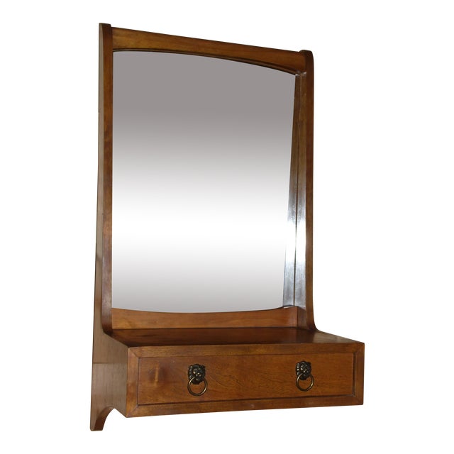 Vintage Mid Century Danish Modern Walnut Wall Mirror With Shelf