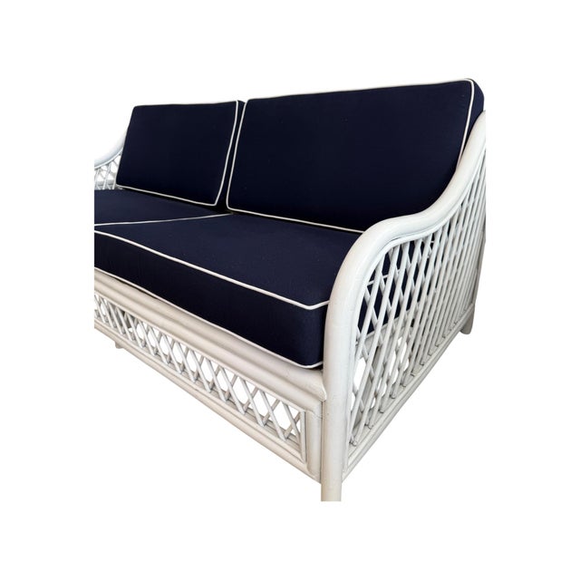 White Diamond Rattan Sofa & Chair Set For Sale - Image 8 of 9
