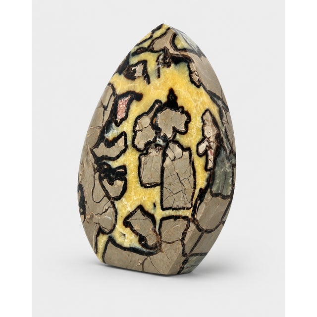 Contemporary Large Polished Septarian Egg Statement Mineral Sculpture – 14" / 56.6 Lb For Sale - Image 3 of 5