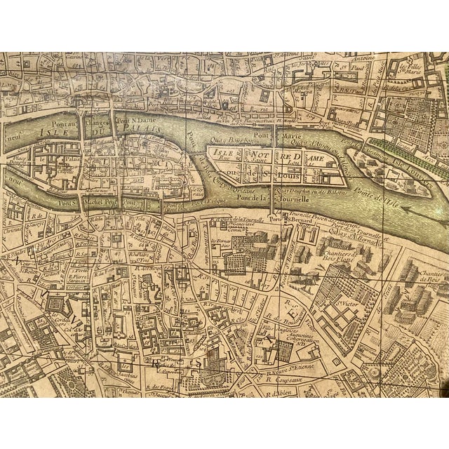 Large Antique Engraved Paris Map by Chéreau, 1767 For Sale - Image 3 of 8