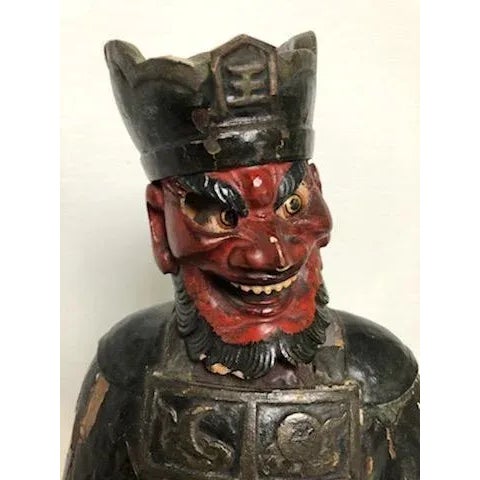 Wood Mid 19th Century King Enma Carved Oriental Figure For Sale - Image 7 of 12