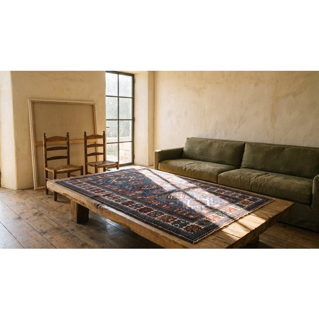 Navy Blue 1890s Blue Navy Geoemtric Tribal Antique Caucasian Shirvan Rug 3'6" X 4'8" Handknotted Wool Carpet For Sale - Image 8 of 9