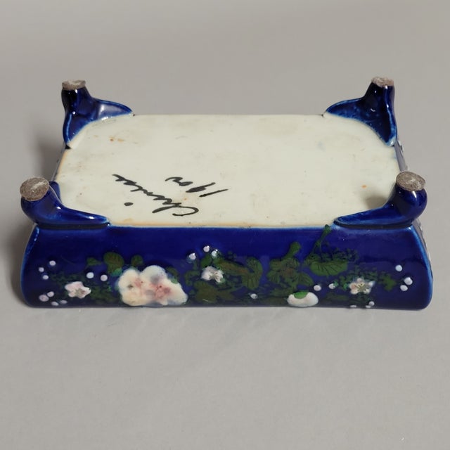 Blue Antique Chinese Cobalt Blue Rectangular Porcelain Planter With Floral Enamels, Circa 1900 For Sale - Image 8 of 8