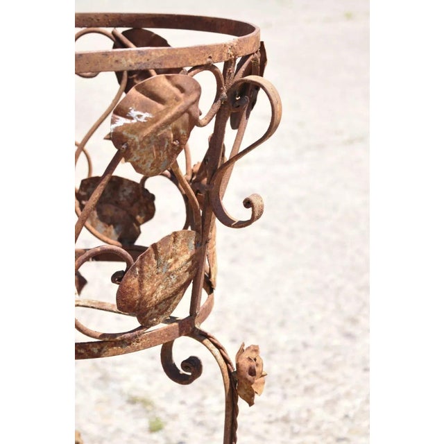 Vintage French Art Nouveau Wrought Iron Leaf Vine Garden Planter Pot Plant Stand For Sale - Image 11 of 12