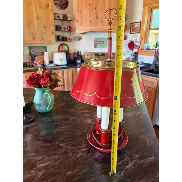 Red Antique Red Metal Tole French Bouillotte Table Lamp For Sale - Image 8 of 8