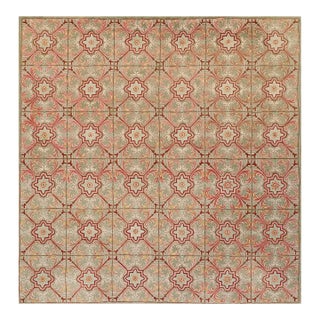 Special Green Asparagus Color With Classic Geometric Design Antique American Hooked Rug For Sale