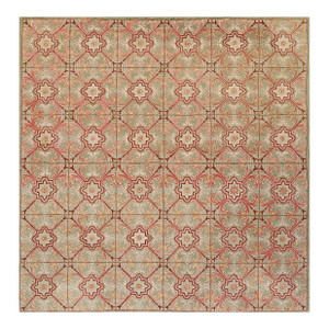 Special Green Asparagus Color With Classic Geometric Design Antique American Hooked Rug