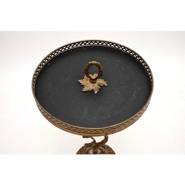 Vintage French Brass and Leather Side Table, 1920 For Sale - Image 4 of 8