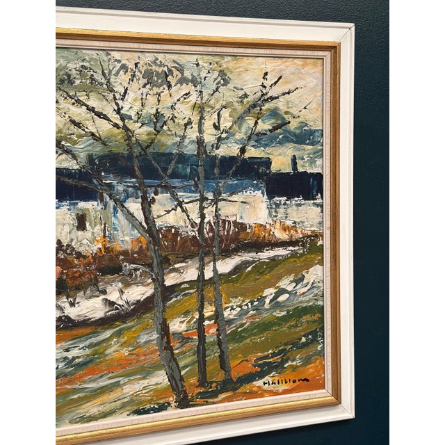 Mid 20th Century Stig Hallblom, Landscape with Houses and Trees, 1950s, Oil Painting on Panel, Framed For Sale - Image 5 of 18