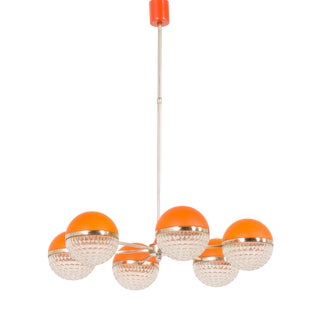 Italian Space Age Chandelier with Crystal Glass Shades, 1970s For Sale