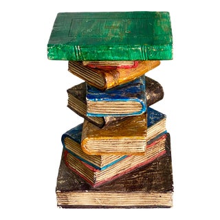 Hand Carved Stack of Books Side Table For Sale