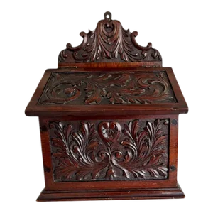 Late 19th Century Antique Carved Box With Hinged Lid & Hanging Option
