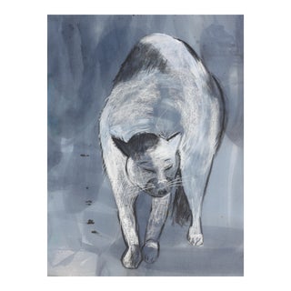 "Blue Cat" Contemporary Mixed-Media Drawing by Martha Holden. For Sale